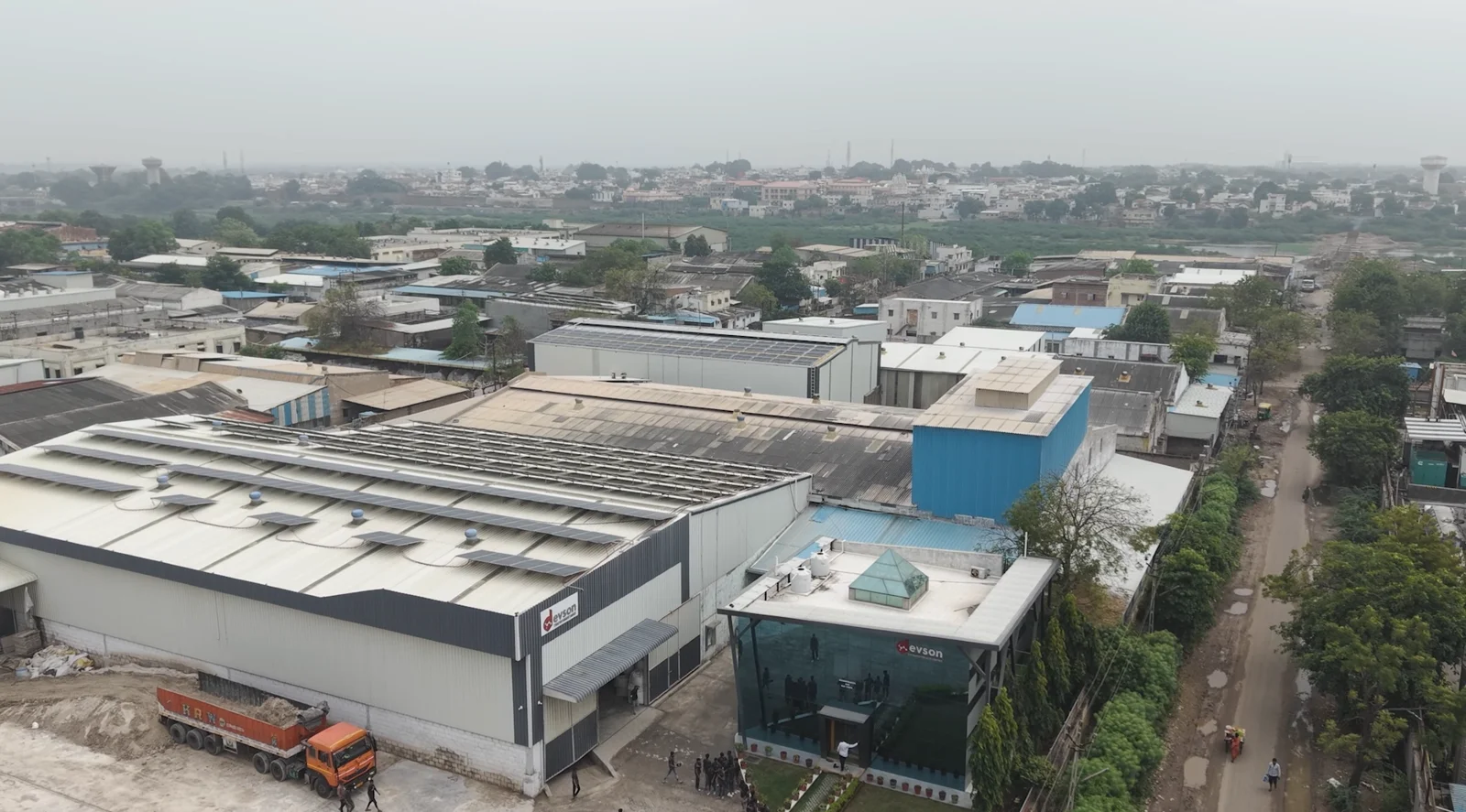 Solar panels on factory roof